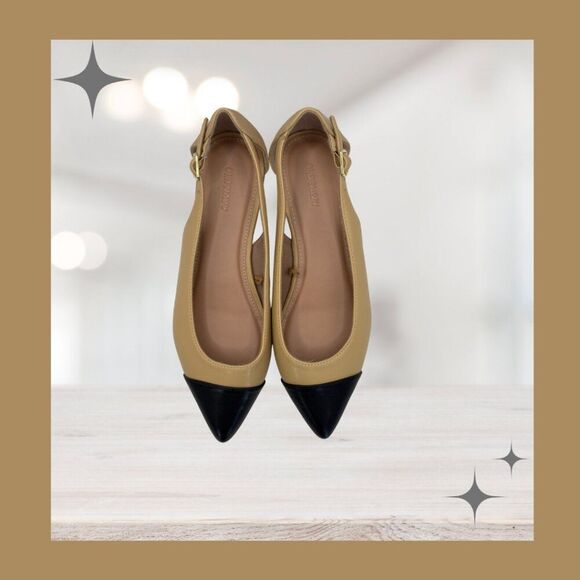 Old Navy Tan/Black Vegan Leather Slingback Ballet Flats Women's 8.5 - NWOT - Picture 2 of 6